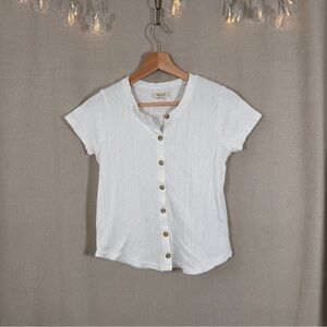 Madewell Pointelle Button-Front Slim Tee | Size XS